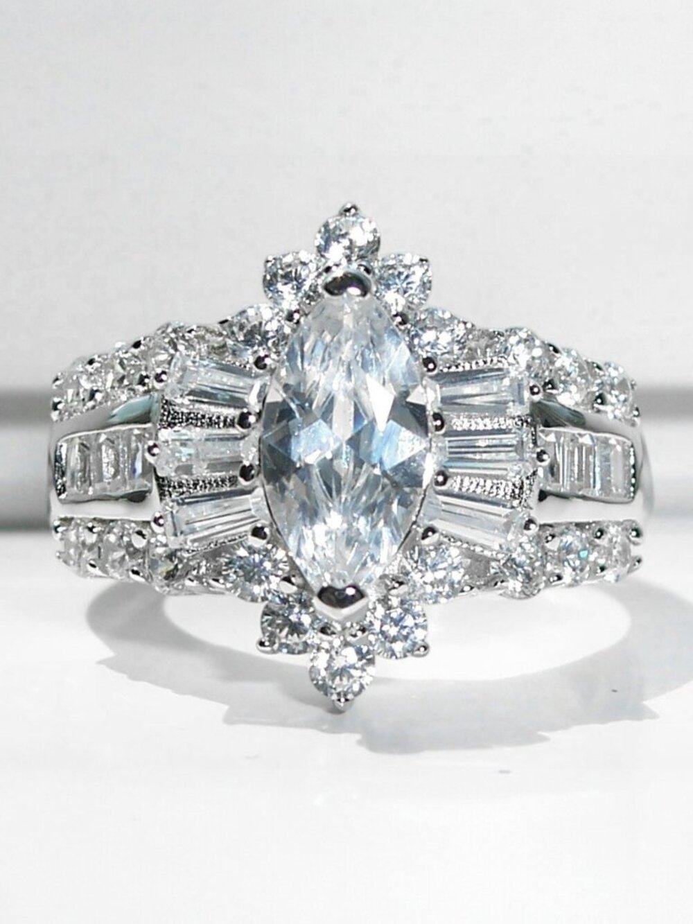 925 STERLING SILVER Marquise & Baguette Cubic Zirconia Ring